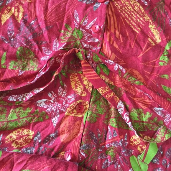 Bahama Beach Maxi Dress Women Medium Red Button-Down Floral Sleeveless Waist Tie - Picture 8 of 10